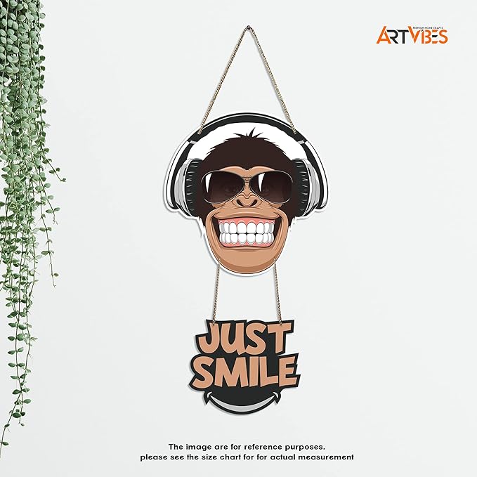 Artvibes Monkey Smile Printed Wooden Wall Hanging Ornaments With Quotes for Home Decor