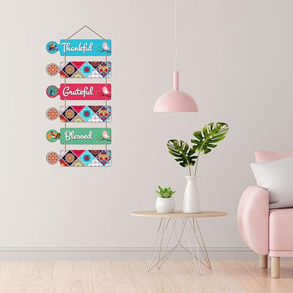 Artvibes Blessed Quote Decorative Wall Art Mdf Wooden Wall Hanger for Living Room | Set of 6