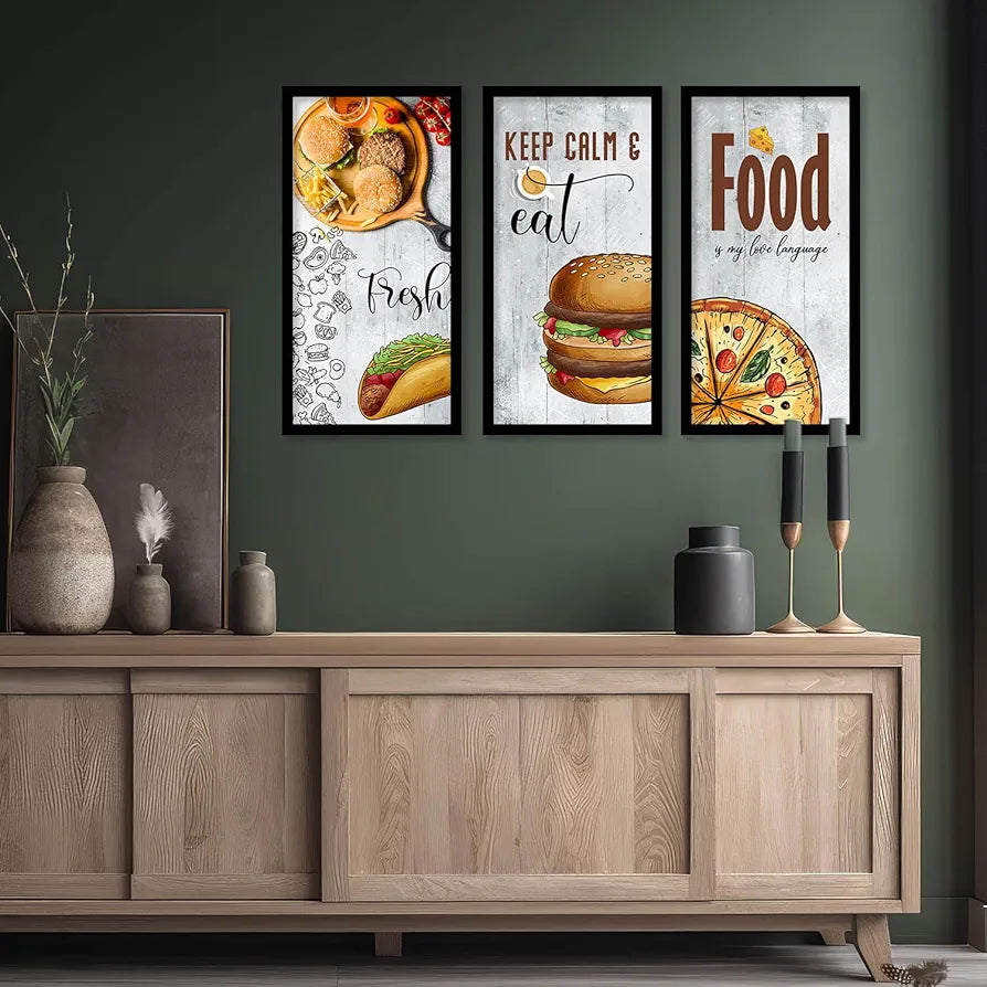 Kotart Kitchen Quotes Posters with Frame for Restaurant Fresh Set of 3