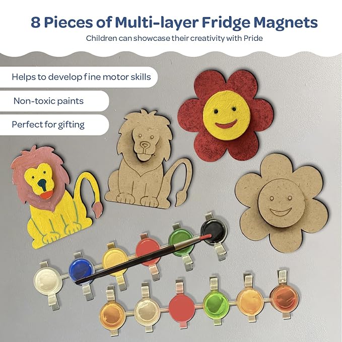 Mini Leaves Creative Me Wooden Fridge Magnets Diy Art and Craft Paint Kit for Kids 4+ Years | Preschool Multi-layer Fridge Magnet Toys