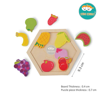 KIDS KINDLY Wooden Stacking and Sorting Puzzle - Fruits Theme, Jigsaw Puzzle, Wooden Toys for Kids, Age 3+