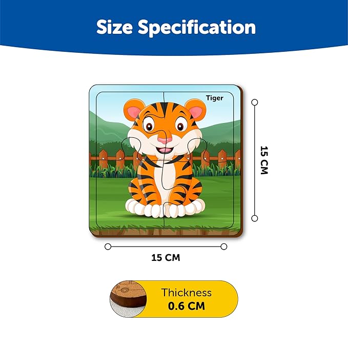 Mini Leaves Wild Animal 4-in-a-box Wooden Puzzles With 4, 6, 9, and 12 Pieces | Difficulty Level Grows With Kids