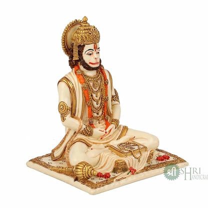 Indicast Resin 8" Inch Hanuman Ji Sitting Statue Fine Gold Painting Idol Gift Article Decorative Showpiece Handcrafted Balaji Murti