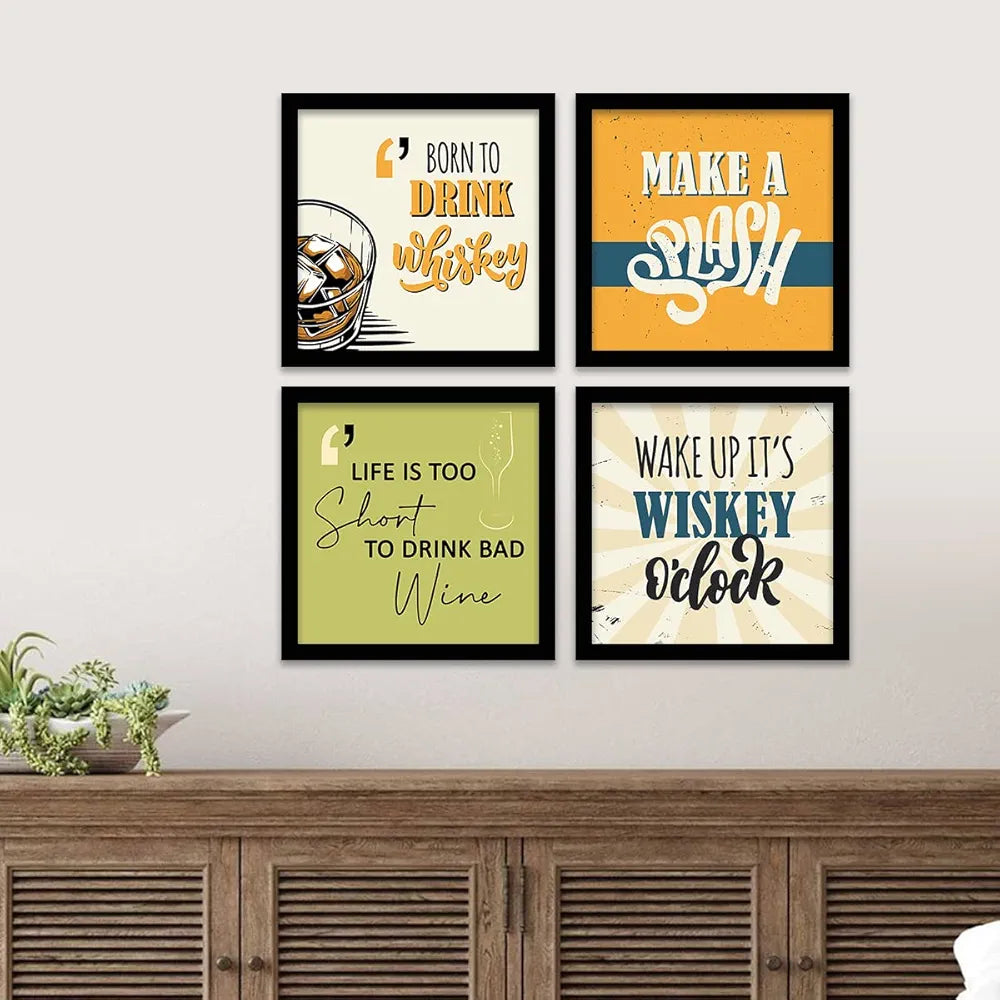 Kotart Born to Drink Framed Wall Posters for Bar Kitchen Restaurant Set of 4