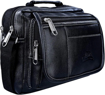 Leather World Sling Bag for Men PU Leather Messenger Cross Body Travel Office One Side Chest Shoulder Bag for Men & Women -Black