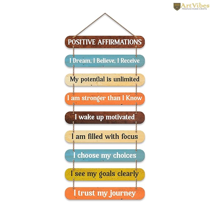 Artvibes Positive Affirmations Printed Wooden Wall Hanging for Home Decorative Items | Wall Artwork for Hall Decor