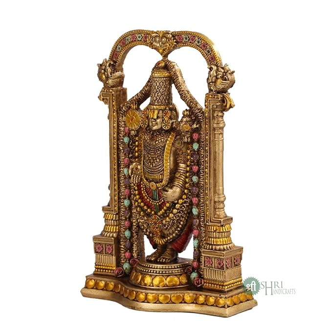 Indicast 8" Inch Tirupati Balaji Fine Metal Finish Idol Decorative Showpiece Handcrafted Tirupati Balaji Murti for Home Office