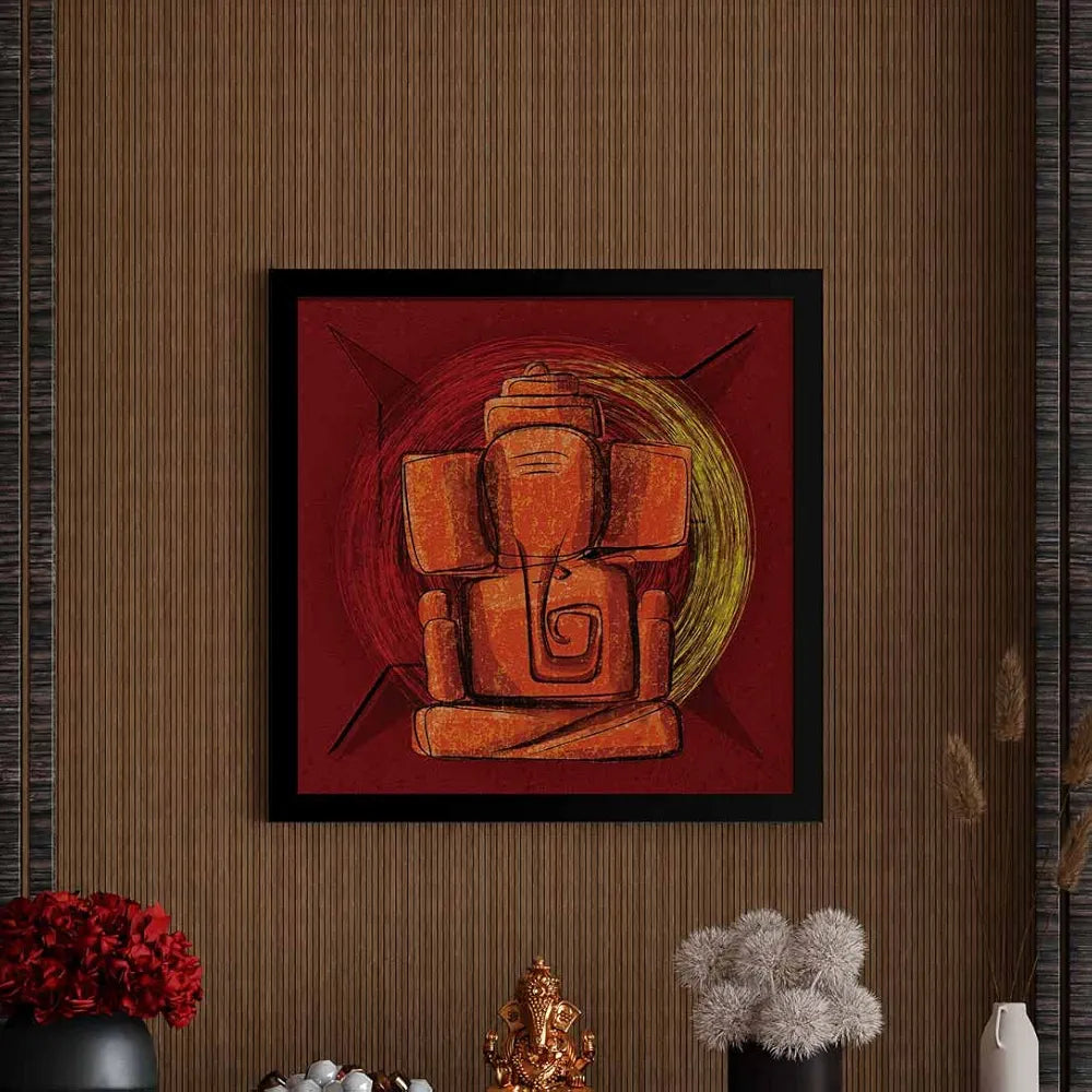 ArtX Swastik Ganesh Ji Big Canvas Painting With Frame Multicolour Square
