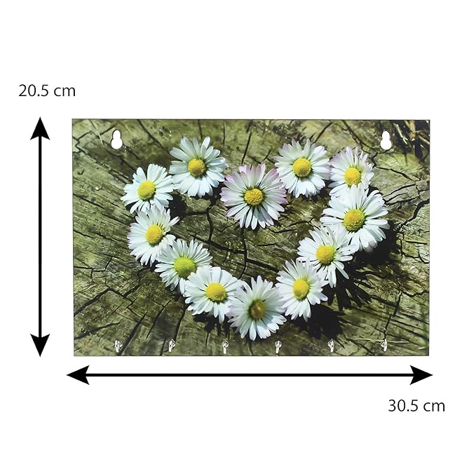 Ecraftindia Floral Theme Wooden Key Holder With 6 Hooks