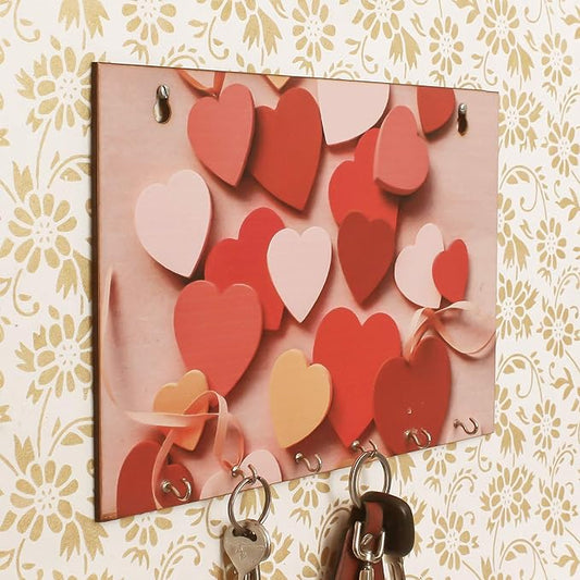 Ecraftindia Heart Theme Wooden Key Holder With 6 Hooks