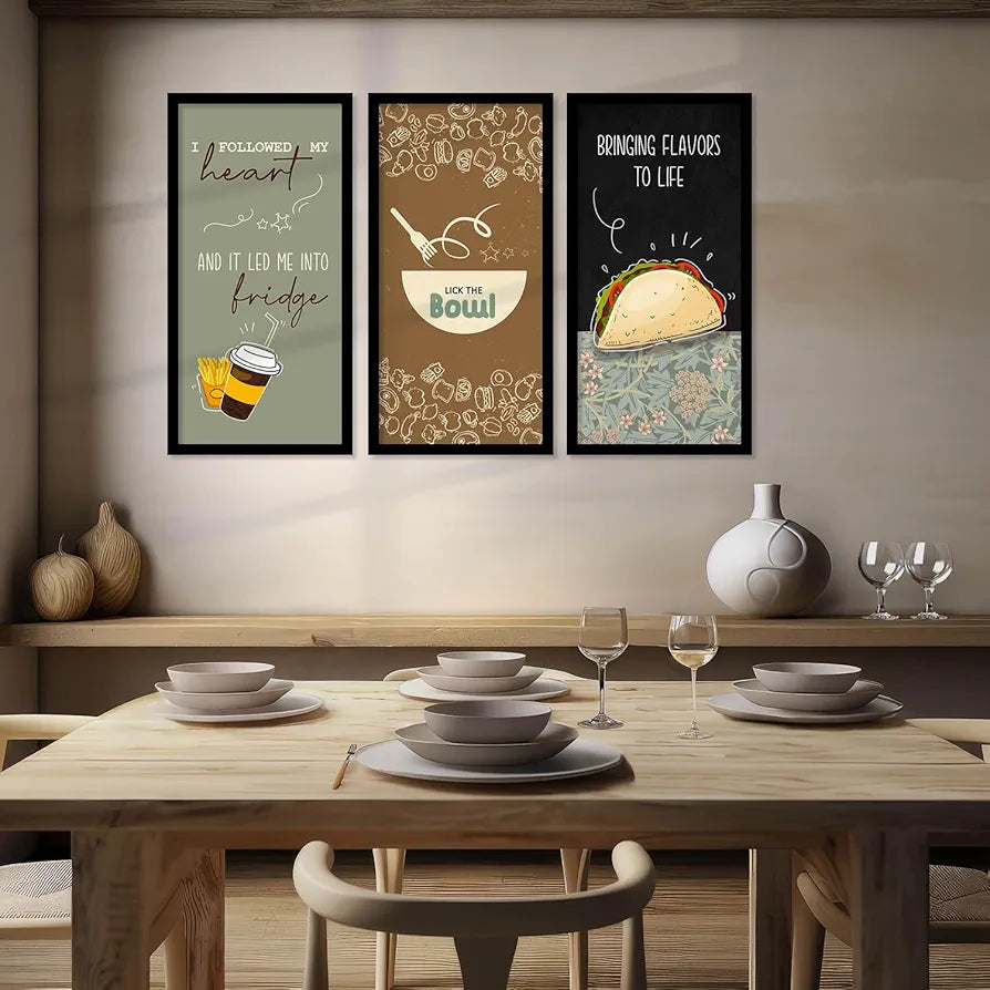 Kotart Restaurant Quotes Posters with Frame for Kitchen I Followed My Heart  Set of 3