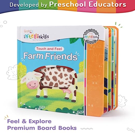 Firstcry Intelliskills Premium Touch & Feel Farm Friends Learning Board Book for Kids | Pre-school Learning & Educational Book for Boys