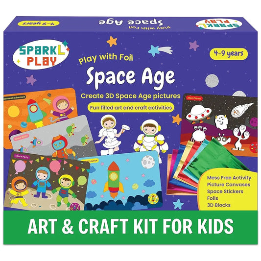 SparkLPlay Foil Art & Craft Kit for Kids Ages 4 to 9 | Space Foil Fun | DIY Craft Kit | Birthday Gift for Boys & Girls | Mess-Free Creative Craft | Space Age