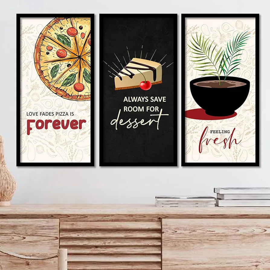 Kotart Kitchen Quotes Posters with Frame Forever Set of 3