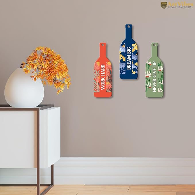 Artvibes Work Hard Dream Big Wooden Wall Hanging for Home Decor | Decorative Mdf Wall Hanger Artwork | Set of 3