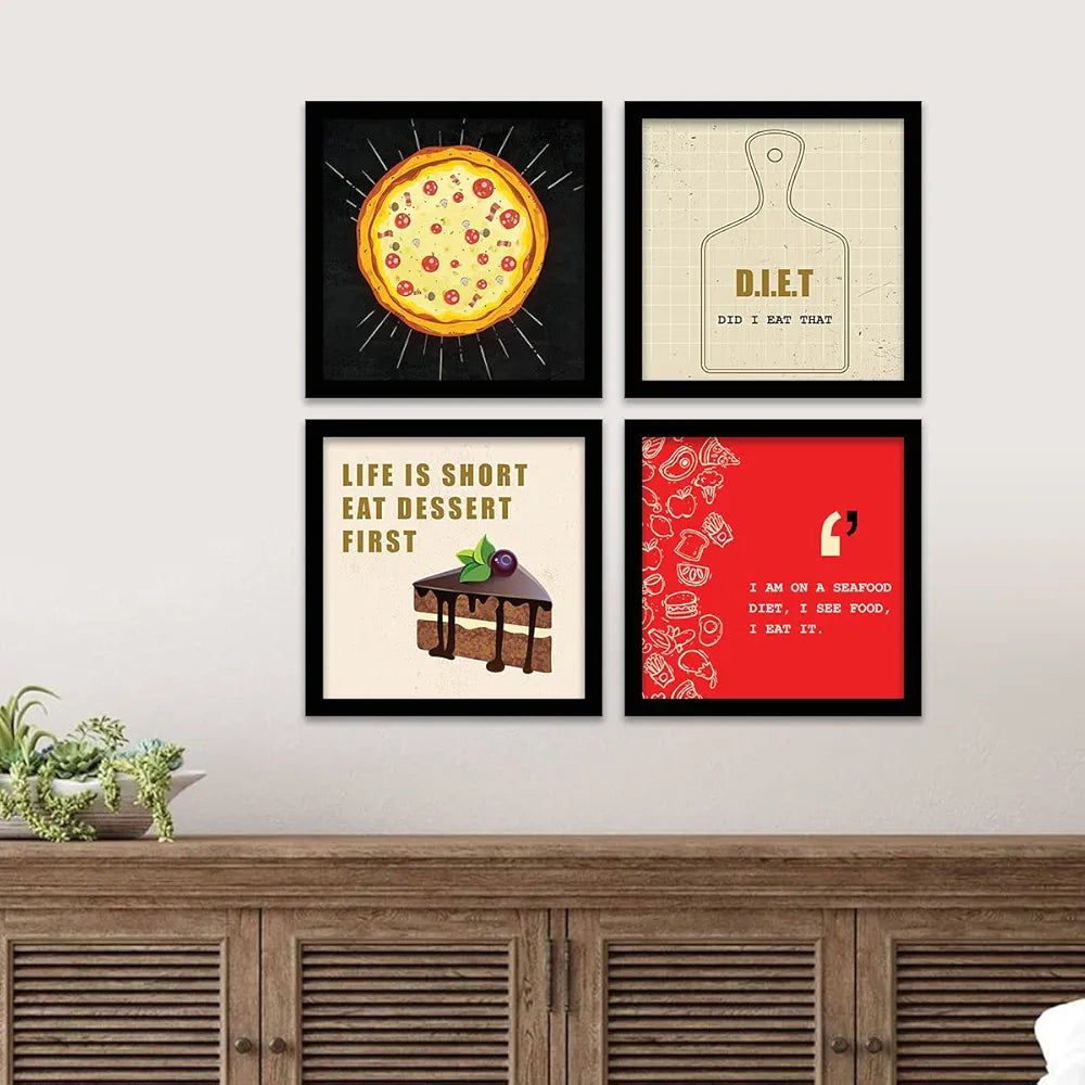 Kotart Diet Cooking Quotes Wall Posters With Frame Set of 4 Framed Posters
