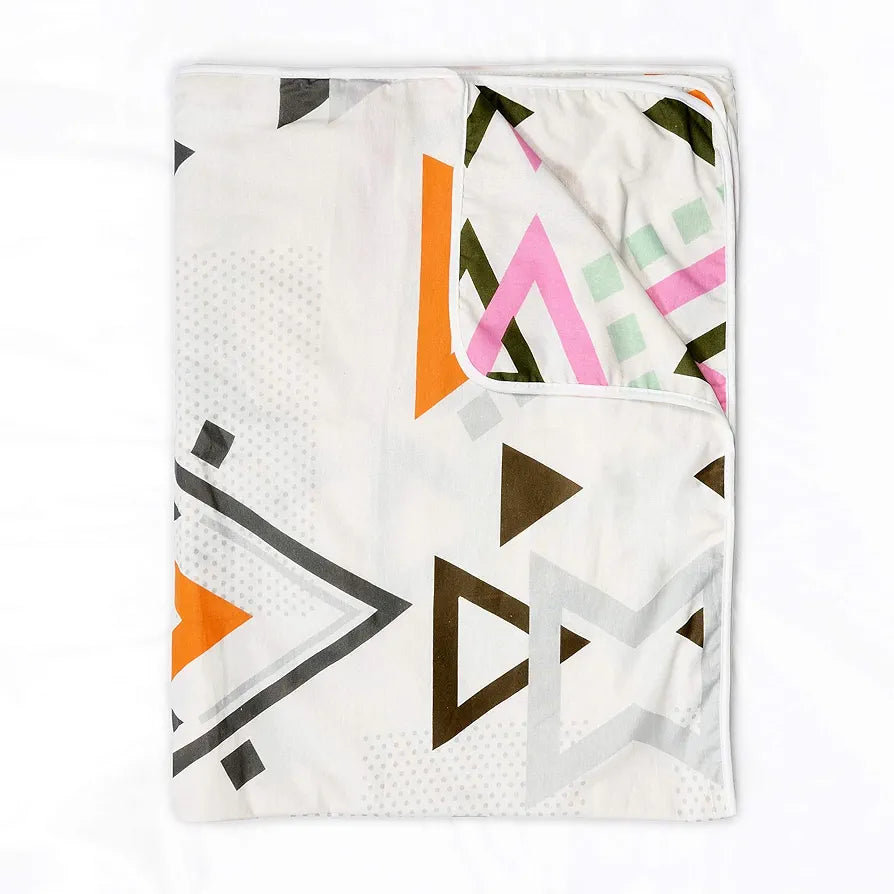 Divine Casa Glace Cotton 120 GSM Reversible Lightweight Printed Single Bed AC Dohar Blanket Quilt Colour Orange and Pink