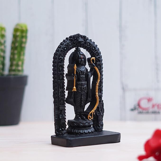 Ecraftindia Black & Golden Polyresin Handcrafted Shri Ram Statue, Ayodhya Ram Lalla Murti Statue
