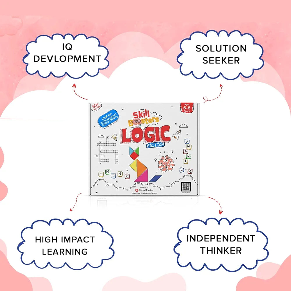 ClassMonitor Brain Development with Free App with 25 Riddles,9 Decoding Activities,Crossword Puzzles,100+ Letter Tiles | Home-Learning Kit for Kids Age Group 6-8 Years