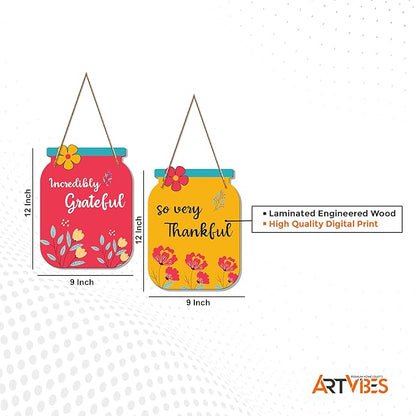Artvibes Motivational Quotes Decorative Wall Art Wooden Hanger Ornaments for Livingroom | Set of 2