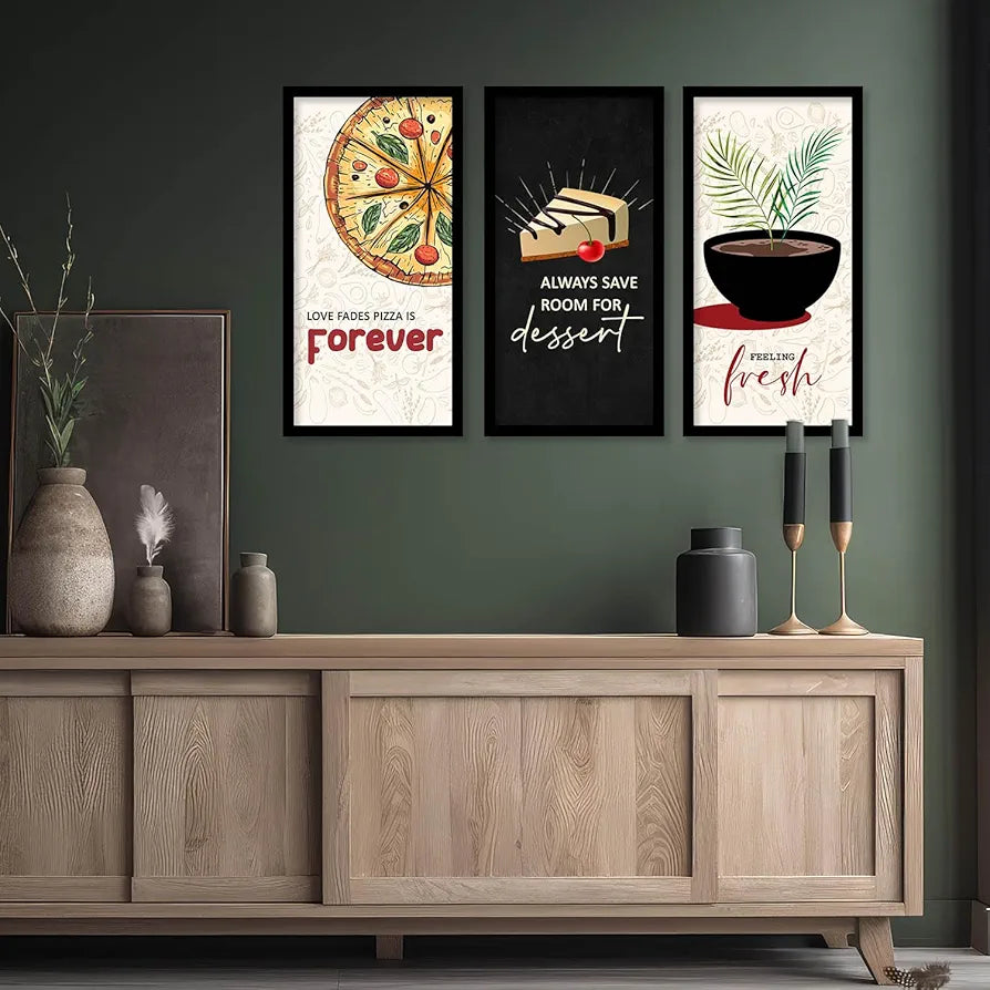 Kotart Kitchen Quotes Posters with Frame Forever Set of 3