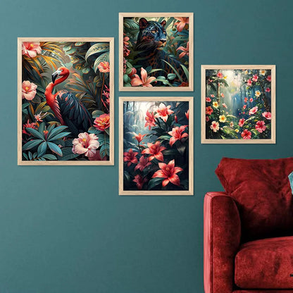 Kotart Floral Theme Digital Painting Minimal Wall Art Prints Set of 4 frames J