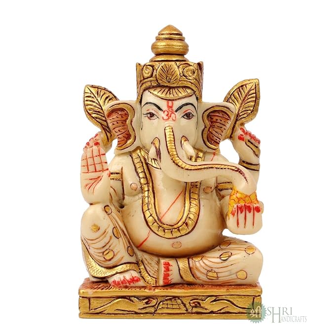 Indicast Resin 5" Inch Lord Ganesha Fine Painting Hindu God Ganesh Ganpati Idol Figurine