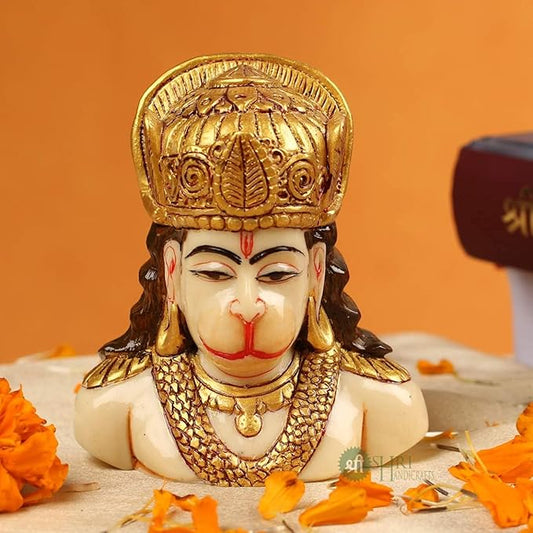 Indicast Resin 4" Inch Lord Hanuman Head Painting Bajrangbali Idol Gift Article Decorative Showpiece Handcrafted Balaji Murti