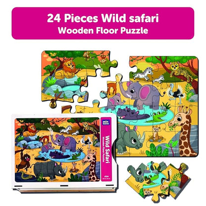Mini Leaves 24 Piece Puzzle for Kids | Wild Safari Animals Jigsaw Puzzle | Wooden Puzzles for Kids | Educational Toys for Kids