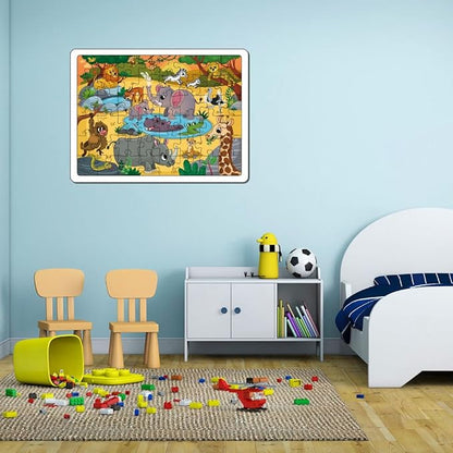 Mini Leaves 48 Piece Wooden Puzzle for Kids & Adults | Wild Safari Jigsaw Puzzle | Fun & Challenging Floor Wooden Puzzle Game
