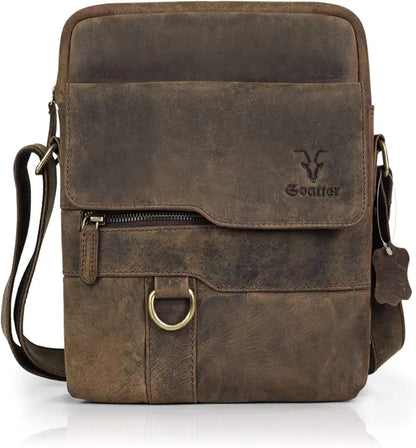 Goatter Men's Hunter Leather 11" Inch Multi-Pocket Messenger Bags 