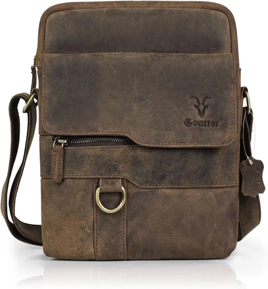 Goatter Men's Hunter Leather 11" Inch Multi-Pocket Messenger Bags 