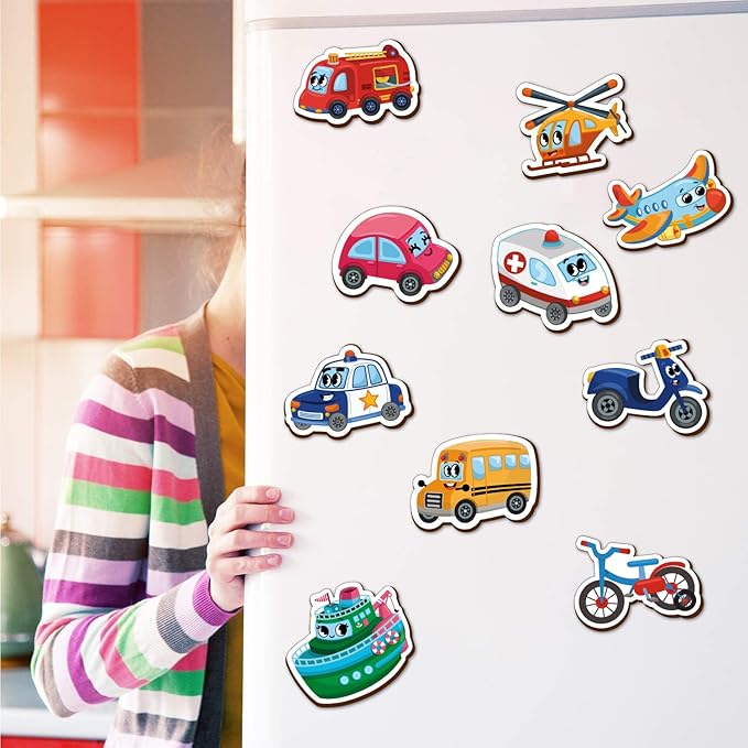 Mini Leaves Transport Vehicle Wooden Fridge Magnets | Colorful Shape Learning Toy Set