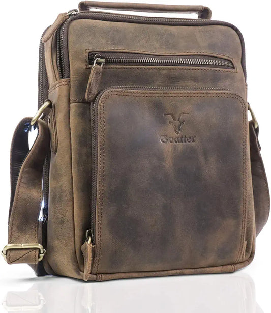 Goatter Men's Genuine Leather 11.5" Inch Messenger Bags, Dark Brown