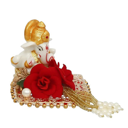 Ecraftindia Resin Lord Ganesha Idol on Decorative Plate | Ganesha Idol for Home Decor Car Dashboard