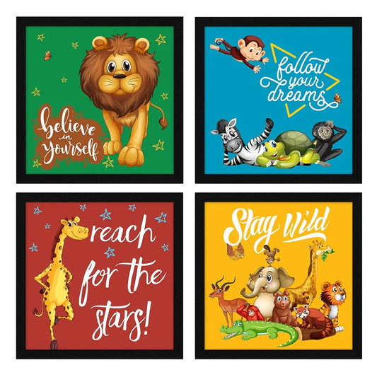 ArtX Set of 4 Cartoons Animals-01 Kids Room Painting Wall Art Set Of 4