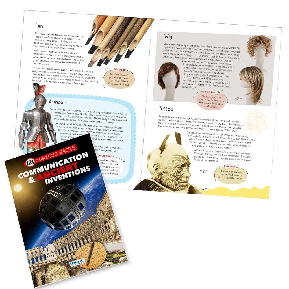 121 Communication & Ancient Inventions Facts Book for Kids Ages 8+ – 121 Curious Facts for Curiours Children – Colourful Images and Bold Text for Easy Reading – Educational Paperback Edition with Premium Art Paper – Fun and Informative Fact Book for All Ages by Majestic Book Club