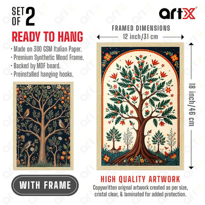 ArtX Paper Madhubani Floral Art Paintings with Frame Flowers - 05 Set of 2