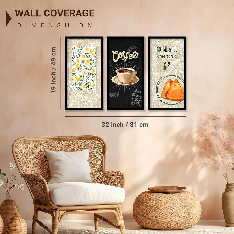 Kotart Quotes Posters with Frame for Restaurant Wall Decoration Coffee Set of 3