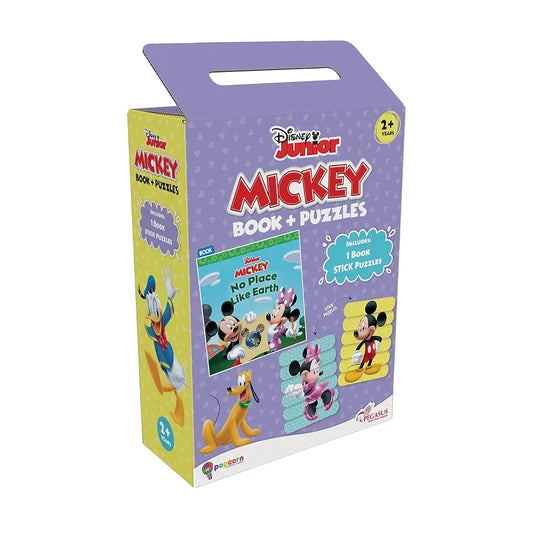 Disney Junior Mickey Book & Stick Puzzles for Kids 2 Years and Above | No Place Like Earth | Multicolor, Pack of 1