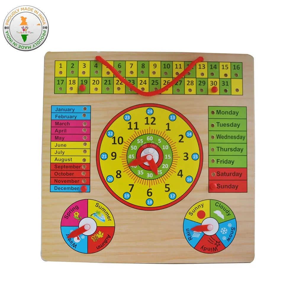 Trinkets & More Calendar Clock Toy For Kids Learning  Multicolor