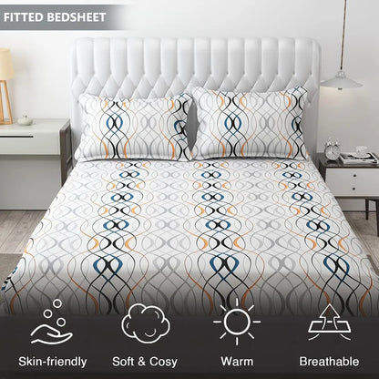 Fresh From Loom Soft Microfiber Fitted Floral Bedsheet King Size Bed With Two Pillow Cover Elastic Fitted Bed Sheets 144 Tc White