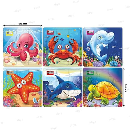 ABYZ Wooden Underwater Animal Jigsaw Games for Kids & Children Paperless Puzzle 9 Pieces (Set of 6)