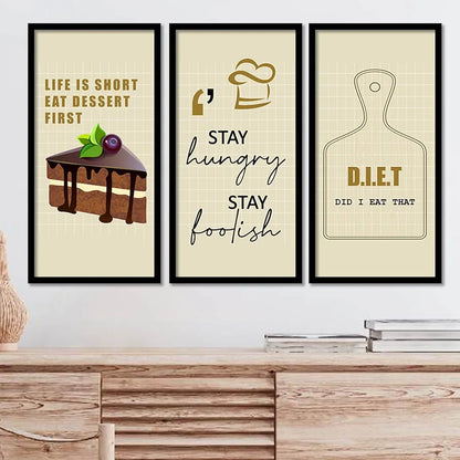 Kotart Quotes Posters with Frame for Restaurant Life Is Short Set of 3