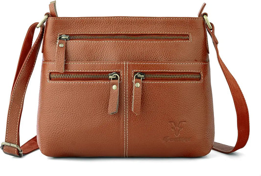 Goatter Genuine Soft Leather Multi Pocket 10" Inch Sling Cross-BodyBag for Girls And Women,