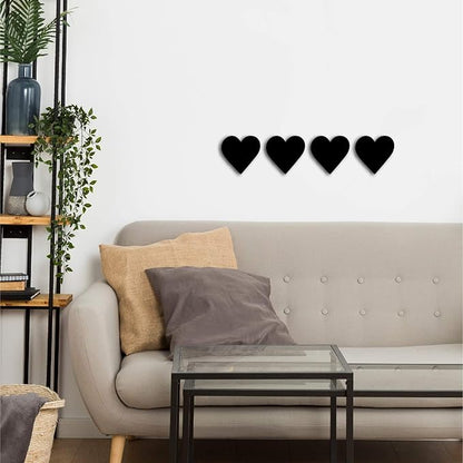 Ecraftindia Set of 4 Hearts Black Engineered Wood Cutout Wall Art Decor | Romantic Wall Hanging