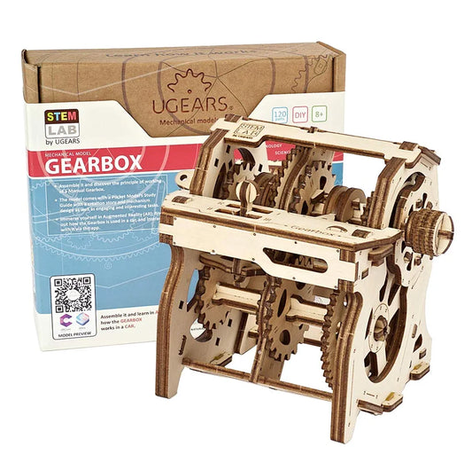 Ugears STEM Gearbox Model Kit - Creative Wooden Model Kits for Adults, Teens and Children - DIY Mechanical Science Kit for Self Assembly - Unique Educational and Engineering 3D Puzzles with App
