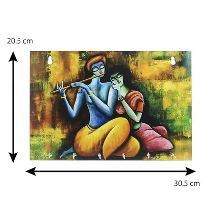 Ecraftindia Radhe Krishna Theme Wooden Key Holder With 6 Hooks