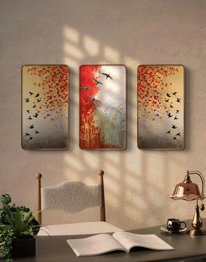 Livin'luxe Set of 3 Modern Art Madhubani Painting Premium Golden Framed Wall Paintings SG13