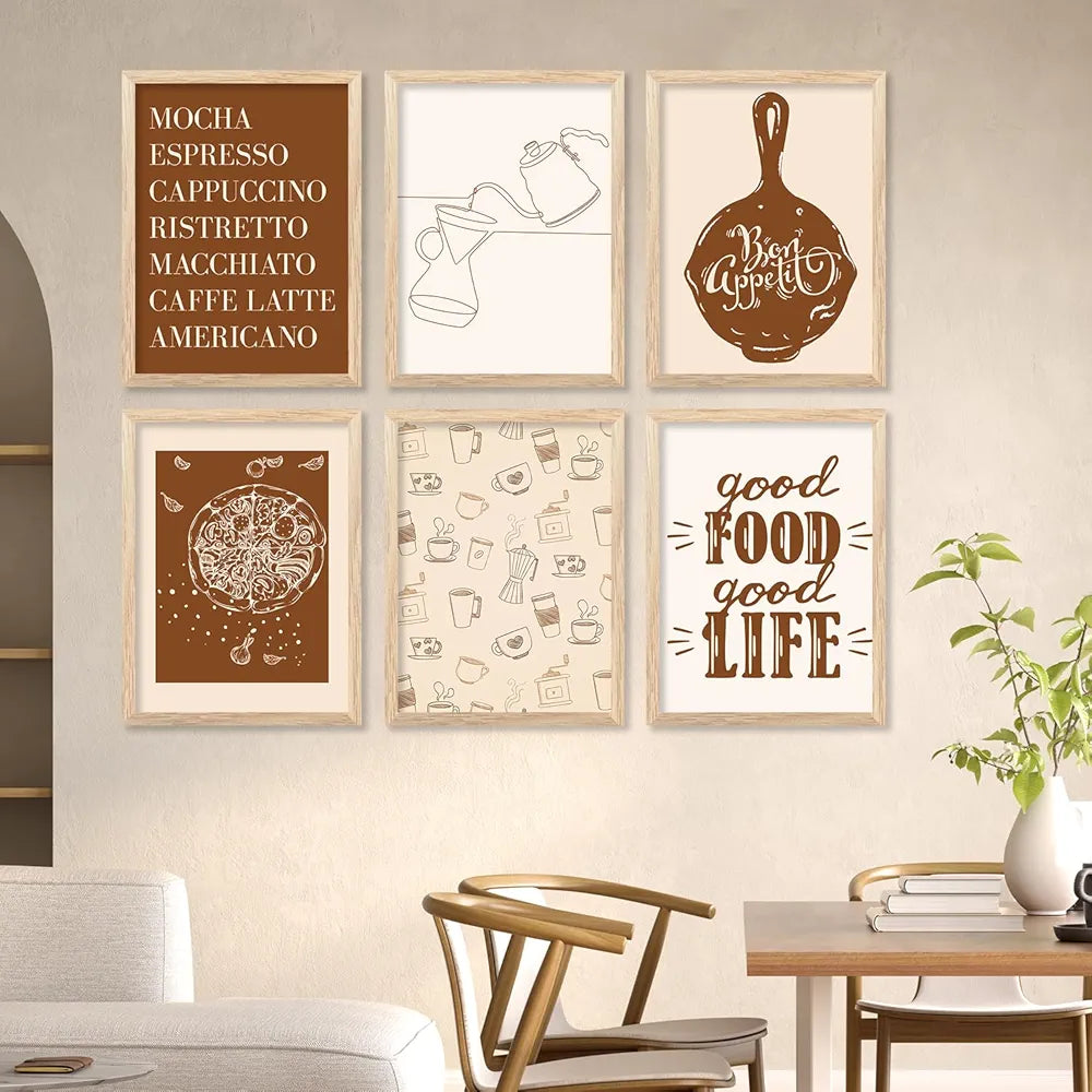 Kotart Restaurant Theme Digital Painting for Kitchen Restaurant Cafe Wall Decoration Pack of 6 C